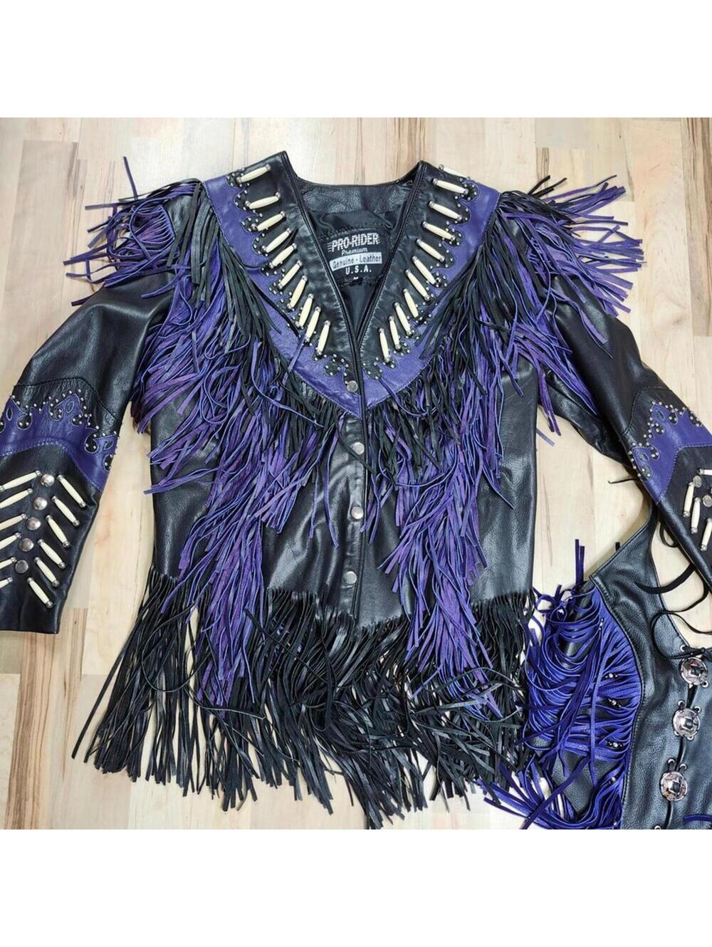 Halter Top With Matching Pro-Rider Leather Fringe Jacket Bone Detail Studded M - Picture 6 of 9